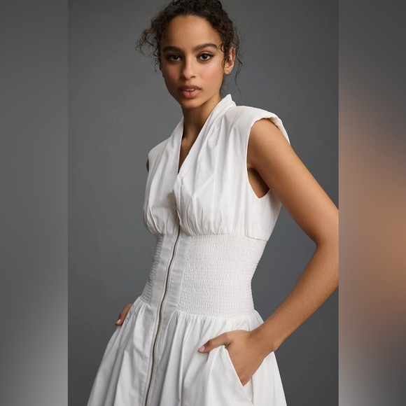 Anthropologie The Tommie Cap-Sleeve Smocked Front-Zip Shirt Dress Size XSP NWT - Picture 3 of 13